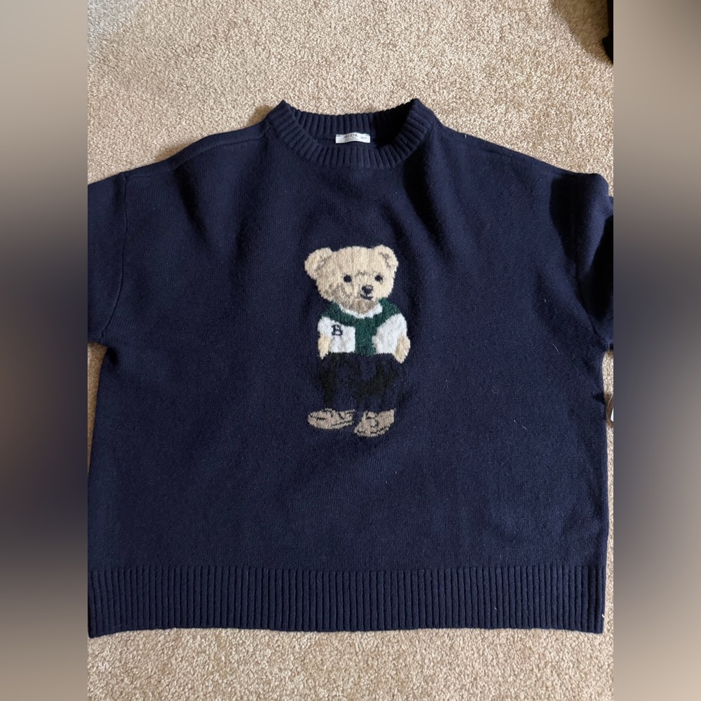 Navy Sweater with Bear Design